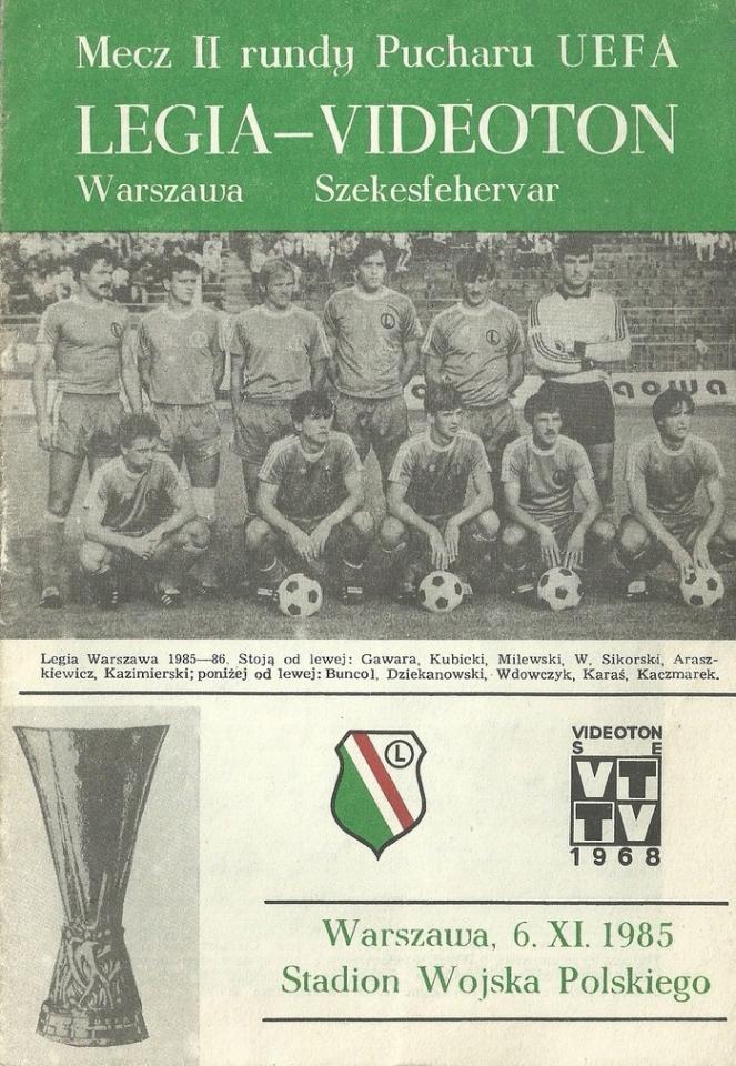 Program meczowy Legia Warszawa – Videoton Székesfehérvár 1:1 (06.11.1985).