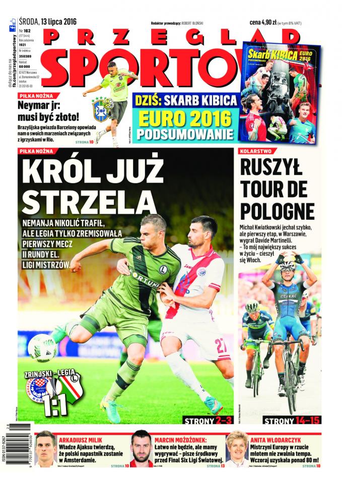 Okładka Przegląd Sportowy po meczu Zrinjski Mostar – Legia Warszawa 1:1 (12.07.2016)