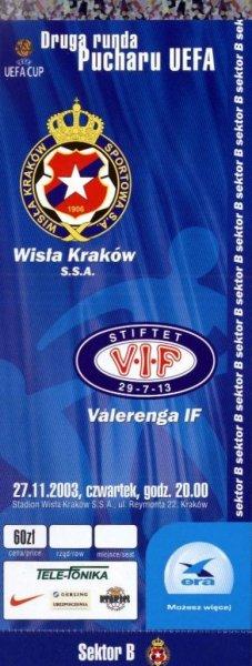 Bilet z meczu Wisła Kraków – Vålerenga Oslo 0:0, k. 3–4 (27.11.2003)