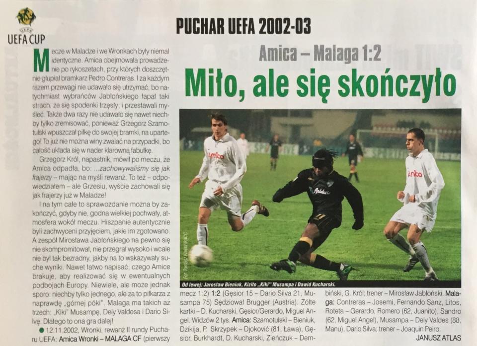Amica Wronki - Malaga CF 1:2 (12.11.2002) Piłka Nożna