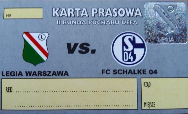 Karta prasowa z meczu Legia Warszawa - Schalke 04 Gelsenkirchen 2:3 (29.10.2002).