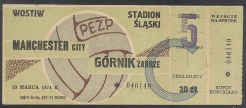 Bilet na mecz Górnik Zabrze - Manchester City 2:0 (10.03.1971)