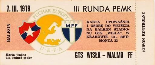 Bilet z meczu Wisła Kraków - Malmö FF 2:1 (07.03.1979)