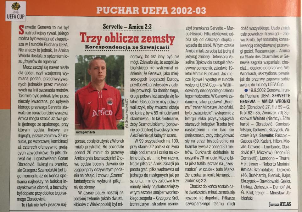 Servette Genewa - Amica Wronki 2:3 (19.09.2002)