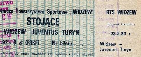 Widzew Łódź - Juventus Turyn 3:1 (22.10.1980) Bilet