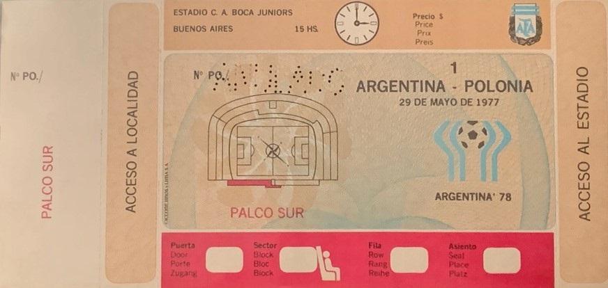 Bilet z meczu Argentyna - Polska 3:1 (29.05.1977).