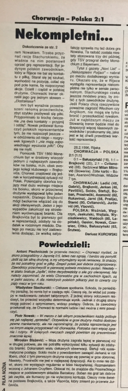 piłka nożna po meczu chorwacja - Polska (28.02.1996)