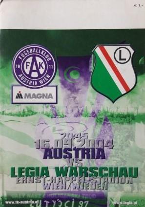 Program meczowy Austria Wiedeń - Legia Warszawa 1:0 (16.09.2004).