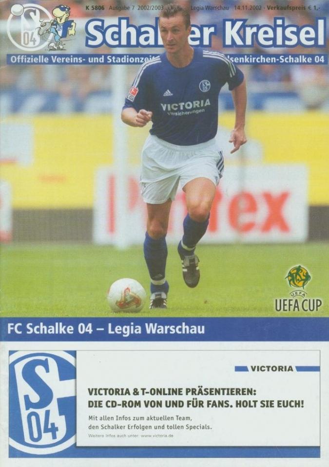 Program meczowy Schalke 04 Gelsenkirchen - Legia Warszawa 0:0 (14.11.2002).