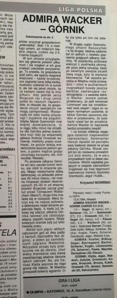 Piłka Nożna po Admira Wacker Wiedeń - Górnik Zabrze 5:2 (13.09.1994) 2