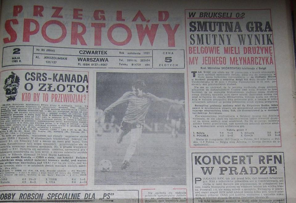 przegląd sportowy po meczu belgia - polska (01.05.1985)