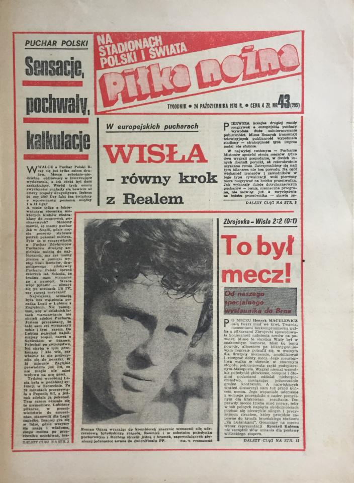 Okładka Piłka Nożna po meczu Zbrojovka Brno - Wisła Kraków 2:2 (18.10.1978)
