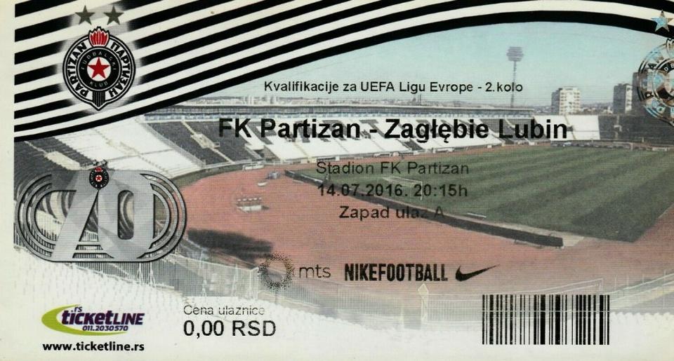 Partizan Belgrad - Zagłębie Lubin 0:0 (14.07.2016)