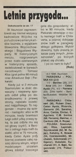 piłka nożna po meczu paragwaj - polska (08.02.1998)