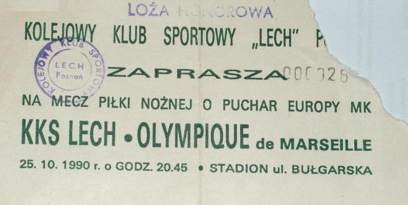 Bilet Lech Poznań - Olympique Marsylia 3:2 (25.10.1990) 1