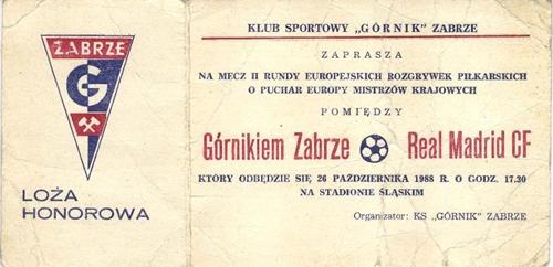 Bilet Górnik Zabrze - Real Madryt 0:1 (26.10.1988) 1