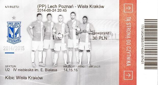 Bilet z meczu Lech Poznań - Wisła Kraków 2:0 (24.09.2014).