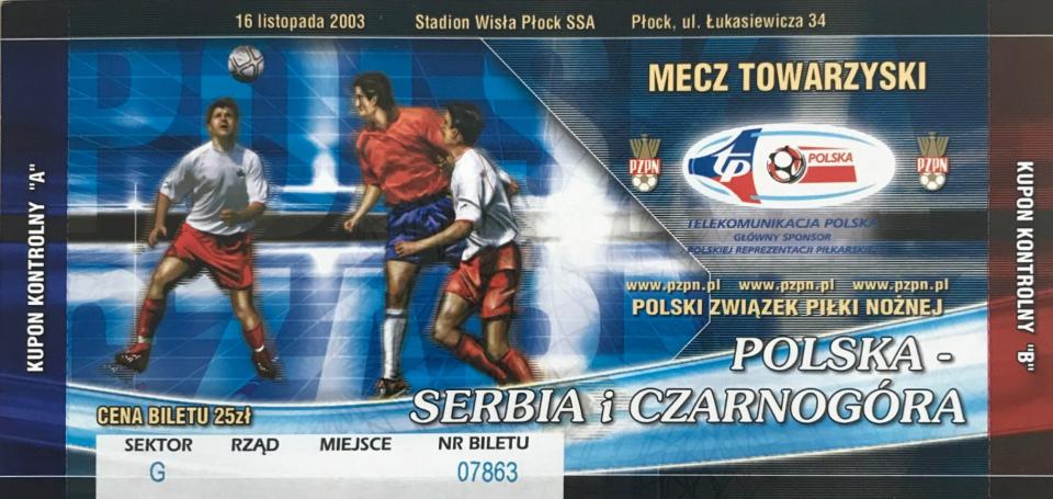 Bilet z meczu Polska - Serbia i Czarnogóra 4:3 (16.11.2003).