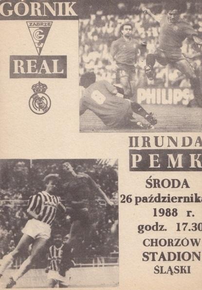 Program meczowy Górnik Zabrze - Real Madryt 0:1 (26.10.1988)