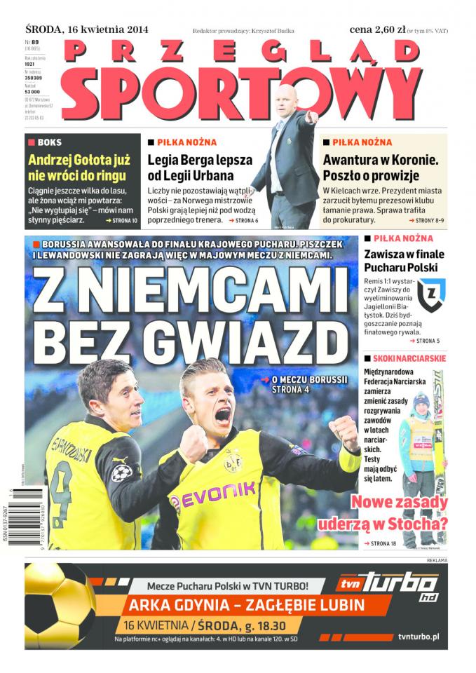 Okładka Piłka Nożna po meczu Zawisza Bydgoszcz - Jagiellonia Białystok 1:1 (15.04.2014)