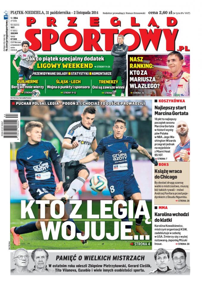 Okładka Przegląd Sportowy po meczu Legia Warszawa - Pogoń Szczecin 3:1 (30.10.2014).