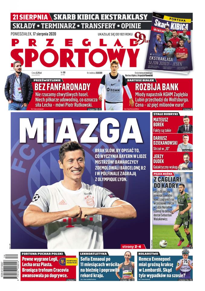 Okładka Przegląd Sportowy po meczu GKS Bełchatów - Legia Warszawa 1:6, 14.08.2020.
