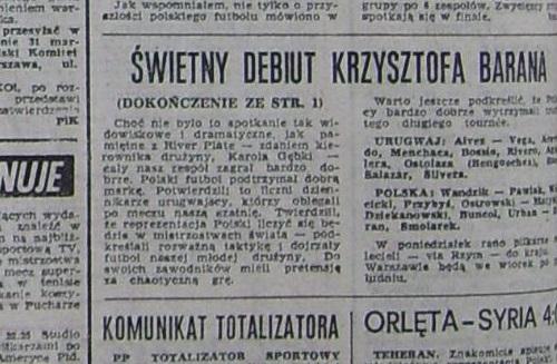 Przegląd Sportowy po Urugwaj - Polska 2:2 (16.02.1986) 2