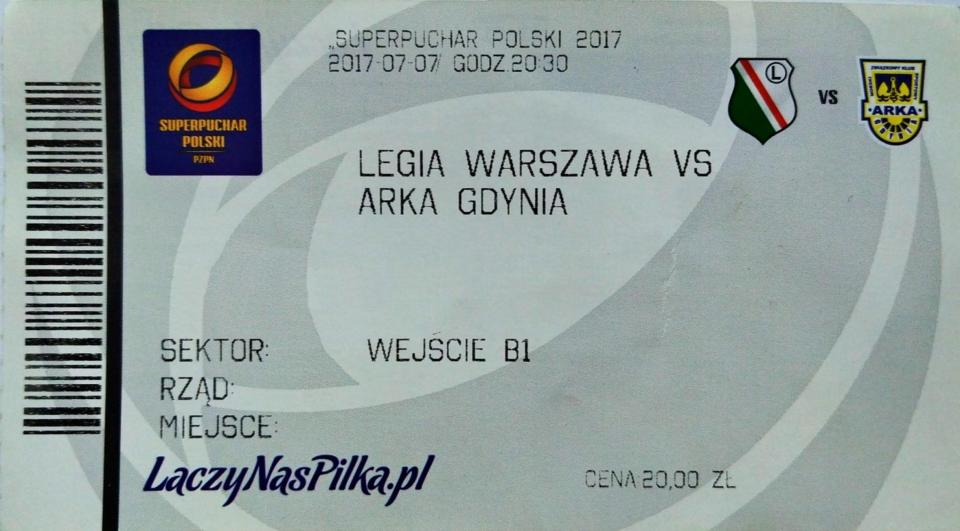 Bilet z meczu Legia Warszawa - Arka Gdynia 1:1, k. 3-4 (07.07.2017).