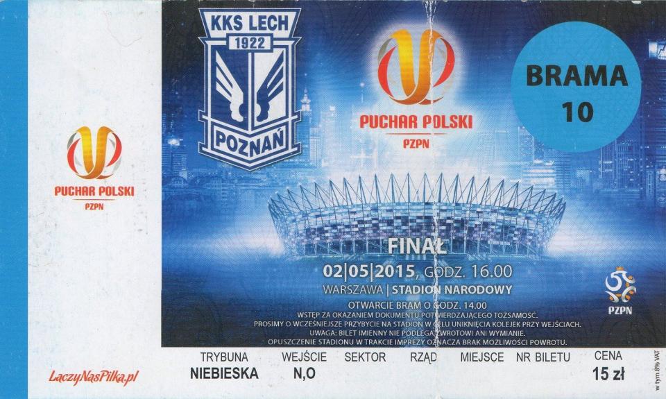 Bilet z meczu Lech Poznań - Legia Warszawa 1:2 (02.05.2015)