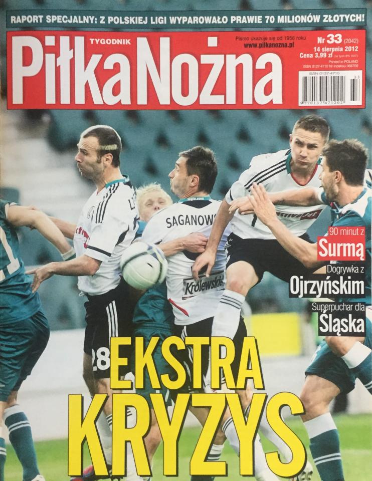 Okładka Piłka Nożna po meczu Śląsk Wrocław - Legia Warszawa 1:1, k. 4-2 (12.08.2012)