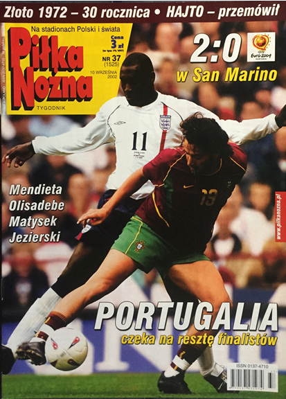 okładka piłki nożnej po meczu san marino - polska (07.09.2002)