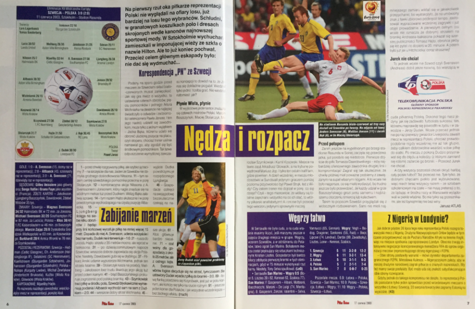 piłka nożna po meczu szwecja - polska (11.06.2003)