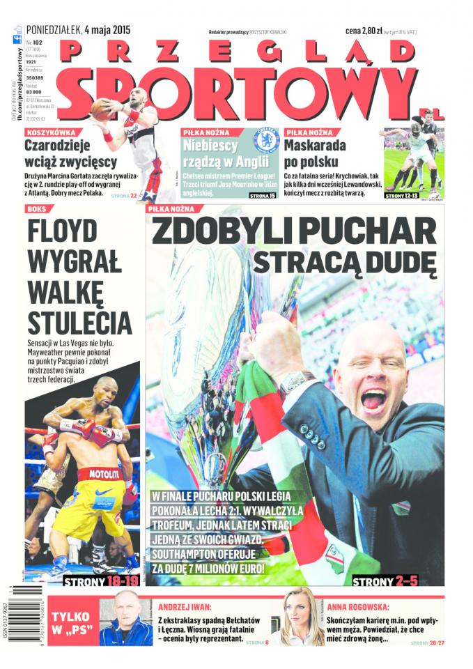 Okładka Przegląd Sportowy po meczu Lech Poznań - Legia Warszawa 1:2 (02.05.2015).