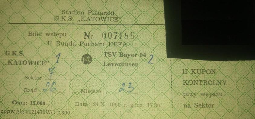 Bilet GKS Katowice - Bayer 04 Leverkusen 1:2 (24.10.1990)
