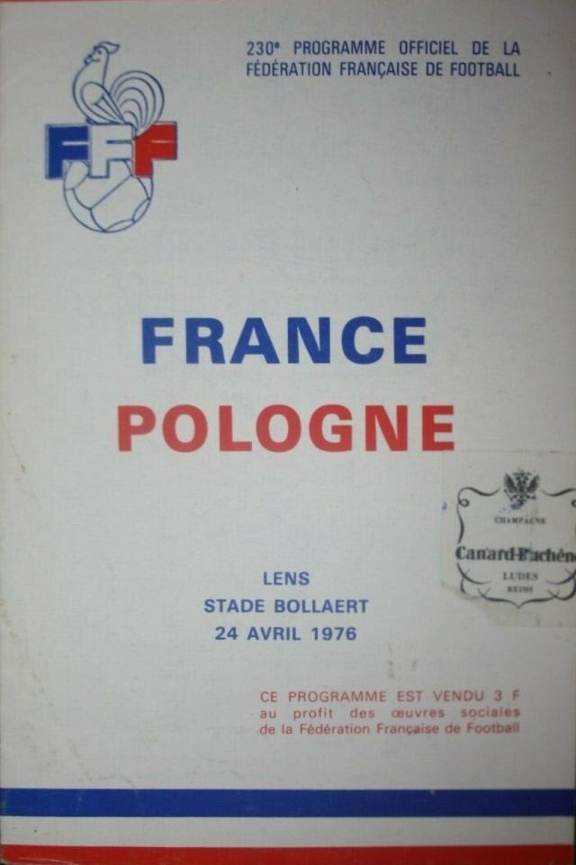 Program meczowy Francja - Polska 2:0 (24.04.1976).
