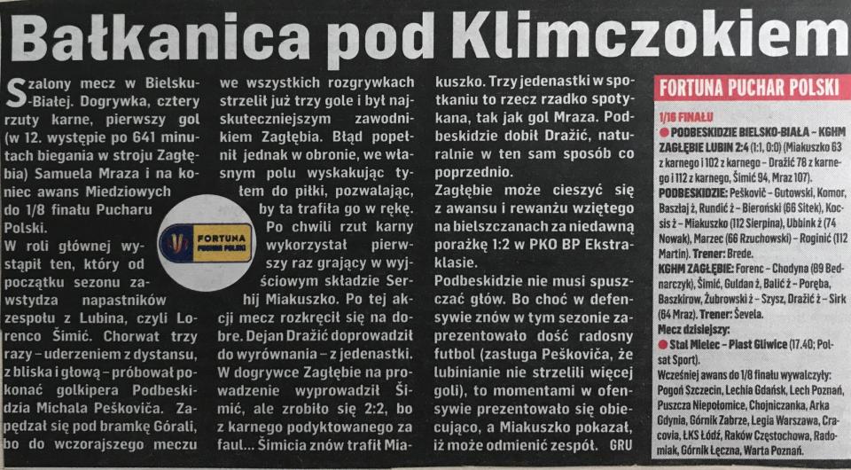 Podbeskidzie Bielsko-Biała - Zagłębie Lubin 2:4 (pd.) (01.12.2020) Przegląd Sportowy