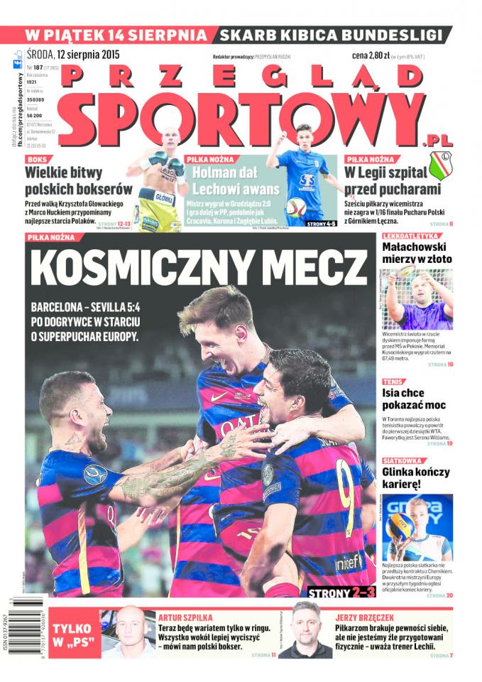 Okładka Przegląd Sportowy po meczu Olimpia Grudziądz - Lech Poznań 0:2 (11.08.2015).