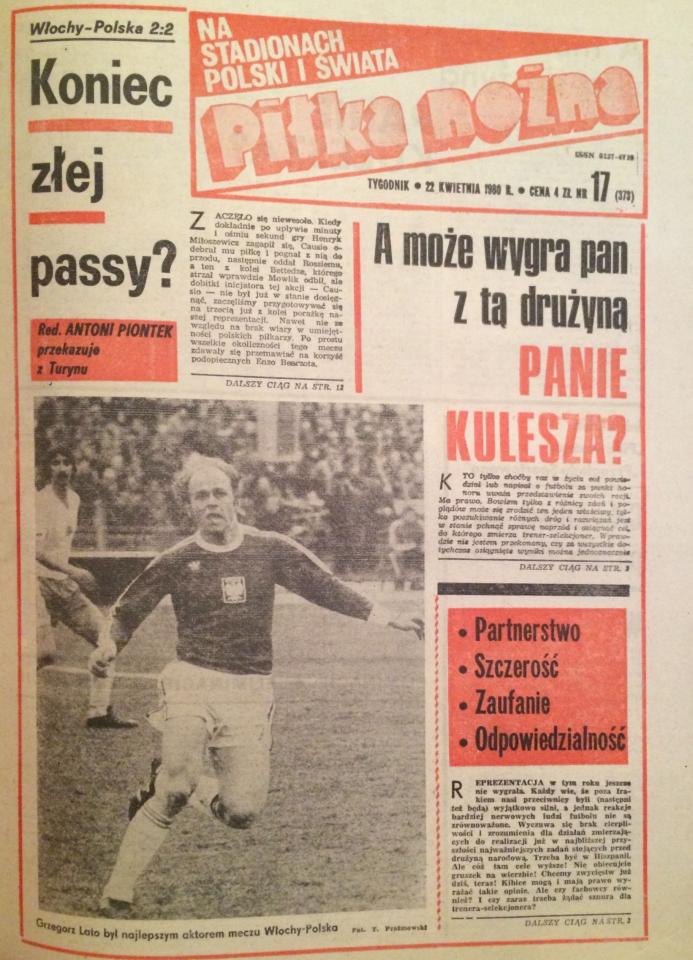 Okładka Piłka Nożna po meczu Włochy - Polska 2:2 (19.04.1980)