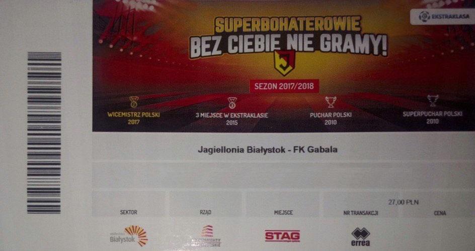 Bilet z meczu Jagiellonia Białystok - Qəbələ FK 0:2 (20.07.2017).