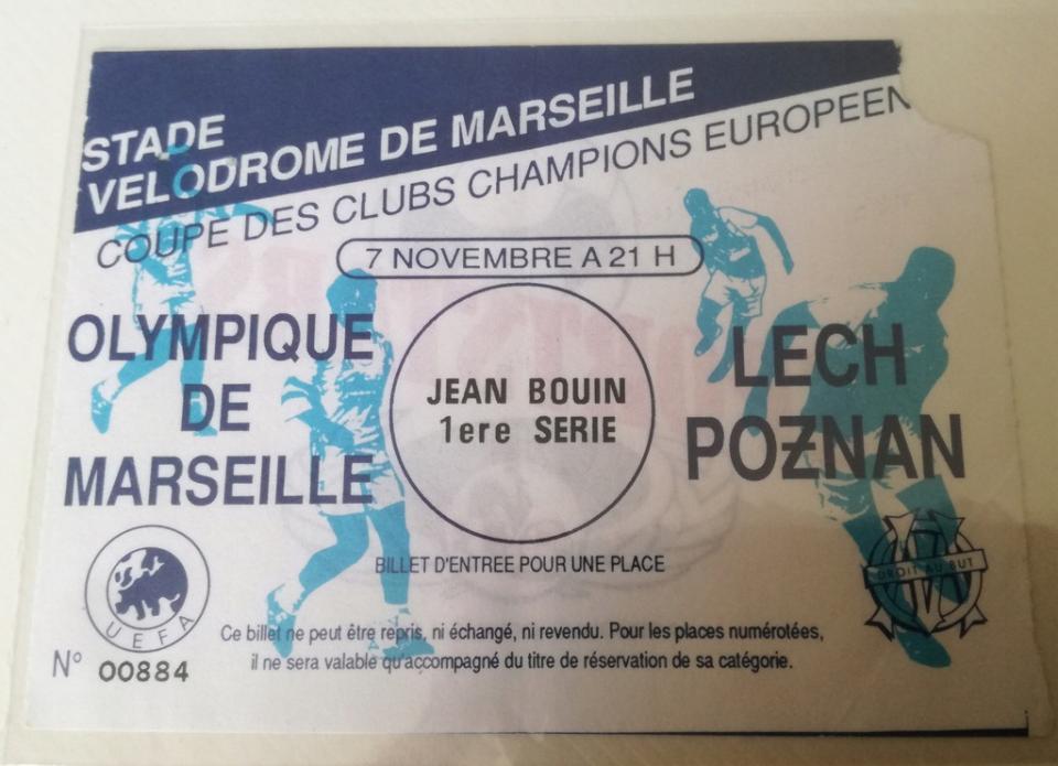 Bilet Olympique Marsylia - Lech Poznań 6:1 (07.11.1990)