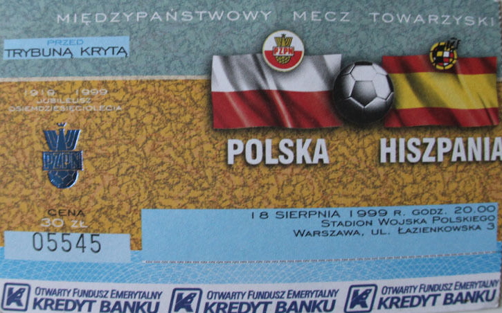 bilet meczowy polska - hiszpania (18.08.1999)