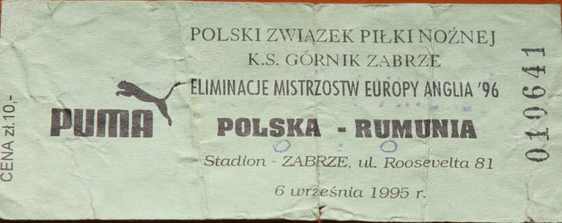 bilet meczowy polska - rumunia (06.09.1995)