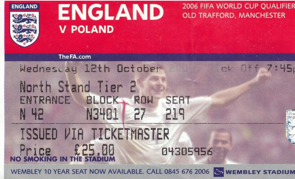 bilet na mecz anglia - polska (12.10.2005)