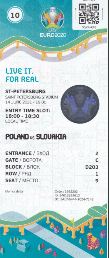 bilet na mecz polska - słowacja (14.06.2021)