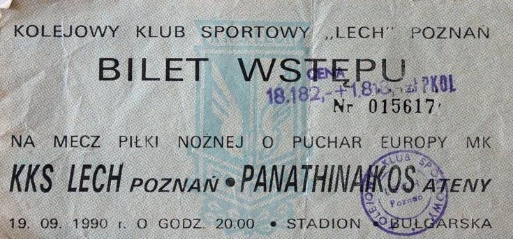 Bilet Lech Poznań - Panathinaikos Ateny 3:0 (19.09.1990) 1