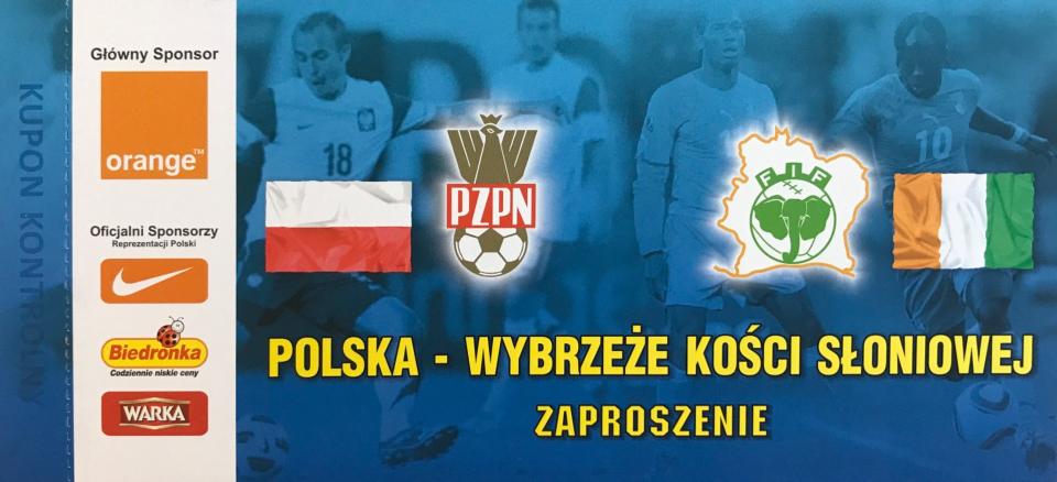 Zaproszenie na mecz Polska - Wybrzeże Kości Słoniowej 3:1 (17.11.2010)
