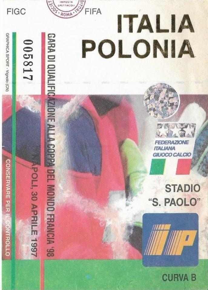 Bilet Włochy - Polska 3:0 (30.04.1997).