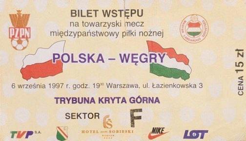 Bilet z meczu Polska - Węgry 1:0 (06.09.1997)