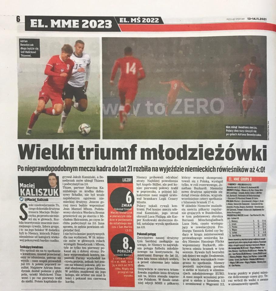 Przegląd Sportowy po meczu Niemcy - Polska 0:4 U21 (12.11.2021).