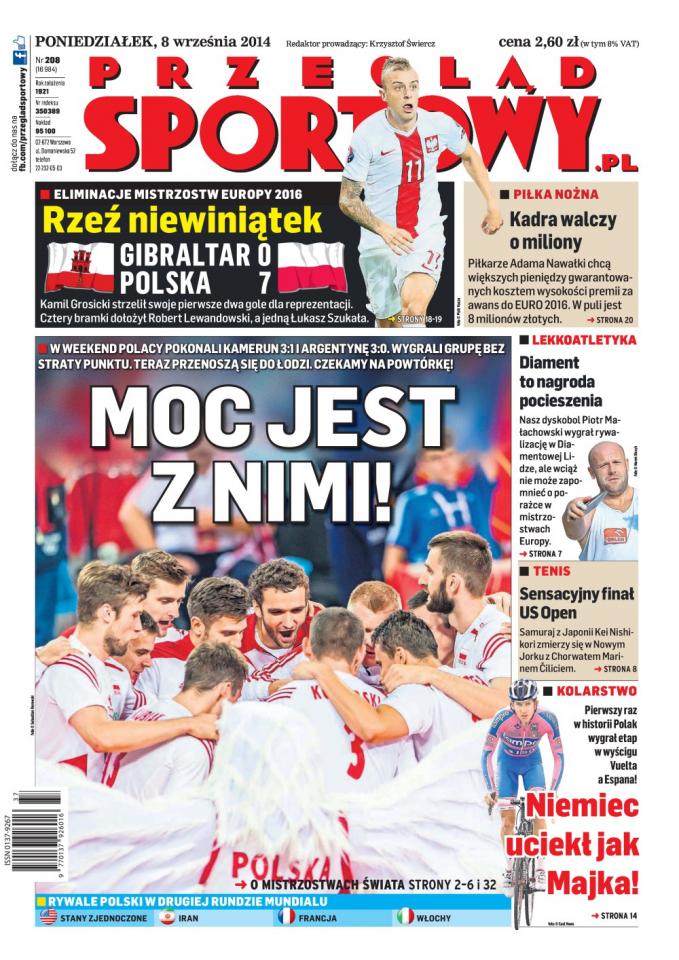 Okładka przegląd sportowy po meczu Gibraltar - Polska 0:7 (07.09.2014).